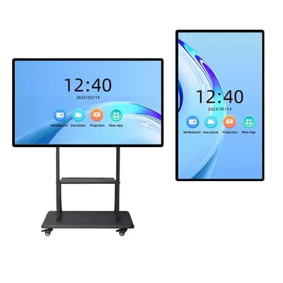 Màn hình tương tác EIBOARD dòng C1 đặt trên chân đế di động có bánh xe, kèm bản đặt dọc