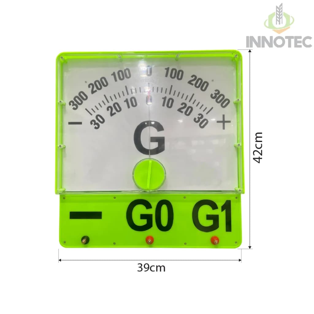 Điện kế gắn bảng khổ lớn Innotec vỏ trong suốt viền xanh neon dùng cho phòng thí nghiệm KHTN và Vật lý