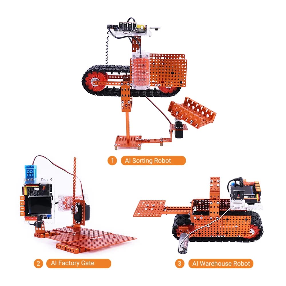 ba mô hình robot của bộ: robot phân loại, cổng nhà máy và robot kho