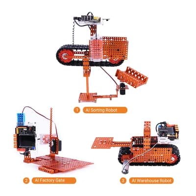 ba mô hình robot của bộ: robot phân loại, cổng nhà máy và robot kho