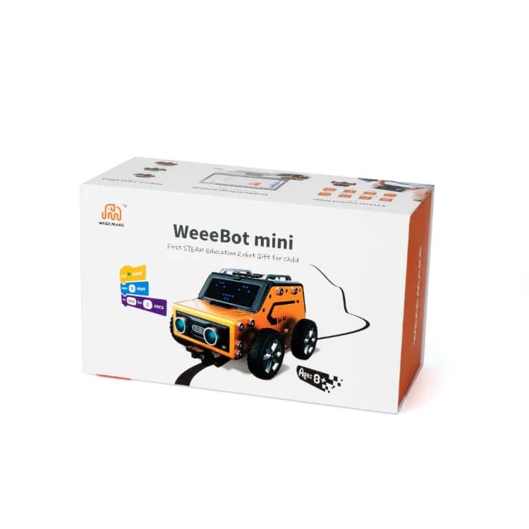 hộp đóng gói của bộ, in hình xe robot và khối lệnh lập trình