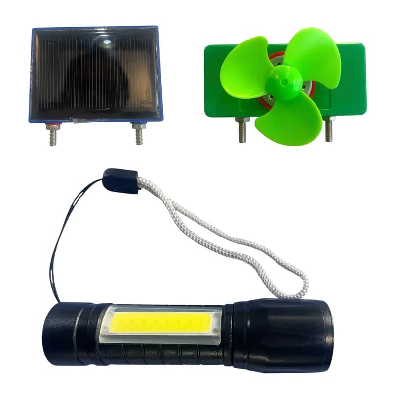 Bộ chuyển hóa năng lượng gồm pin mặt trời quạt động cơ và đèn pin chiếu sáng