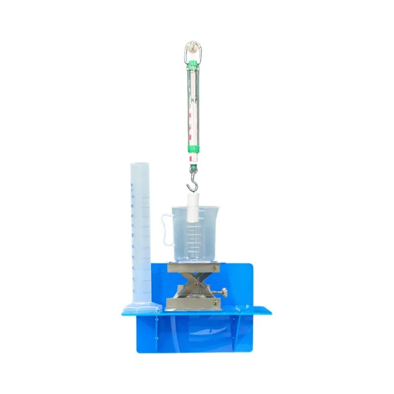 Bộ thí nghiệm định luật Archimedes gắn bảng gồm lực kế giá nâng cốc đo và ống đong