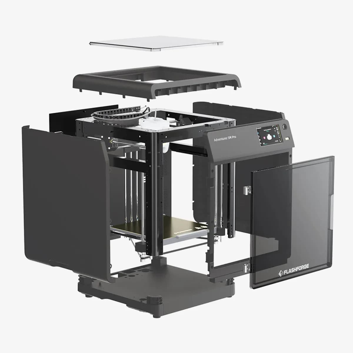 Hình tách lớp các tấm vỏ và khung kim loại của máy in 3D Flashforge Adventurer 5M Pro