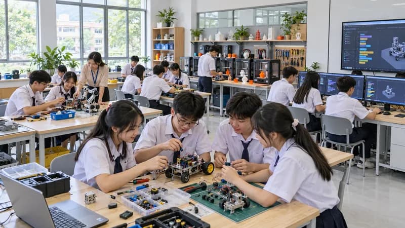 Không gian phòng thực hành giáo dục STEM và AI hiện đại tại trường phổ thông công lập Việt Nam