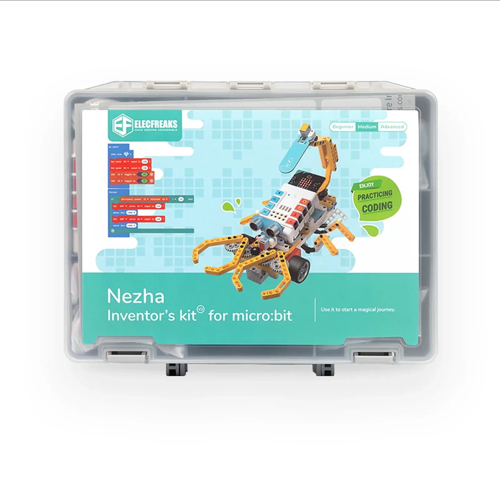 Mặt trước hộp đựng bộ Nezha Inventor's Kit V2 kèm mô hình robot bọ cạp