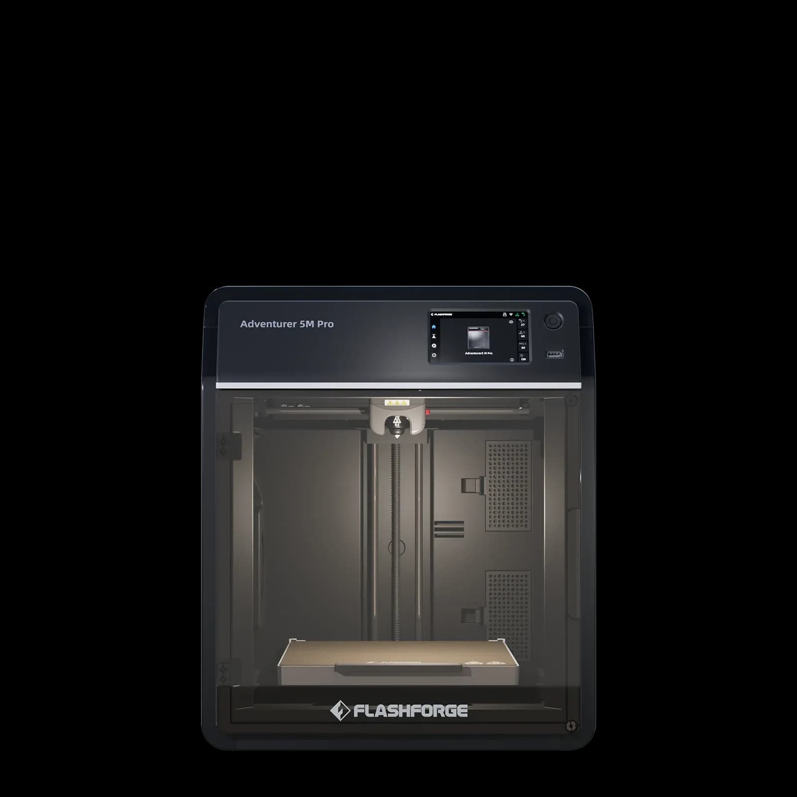 Mặt trước máy in 3D Flashforge Adventurer 5M Pro với buồng in kín và cửa kính
